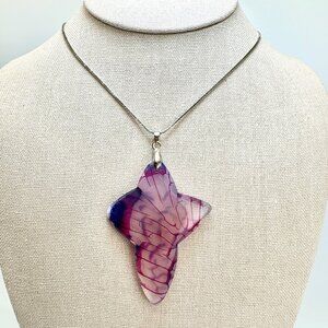 Sterling Silver 925 Blue Dragon's Veins Purple Agate Cross Pendant 24" Box Chain